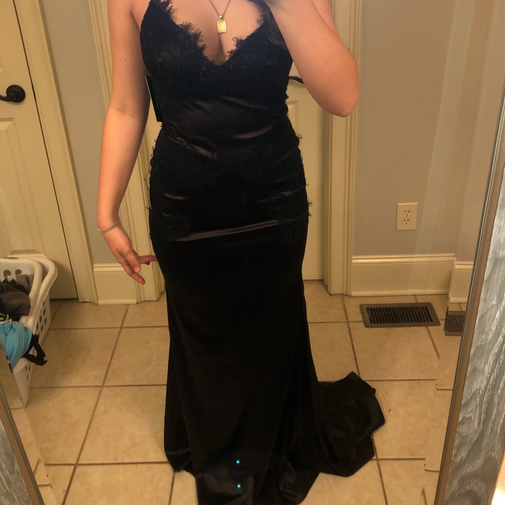Brand New Never Worn black satin and lace dress